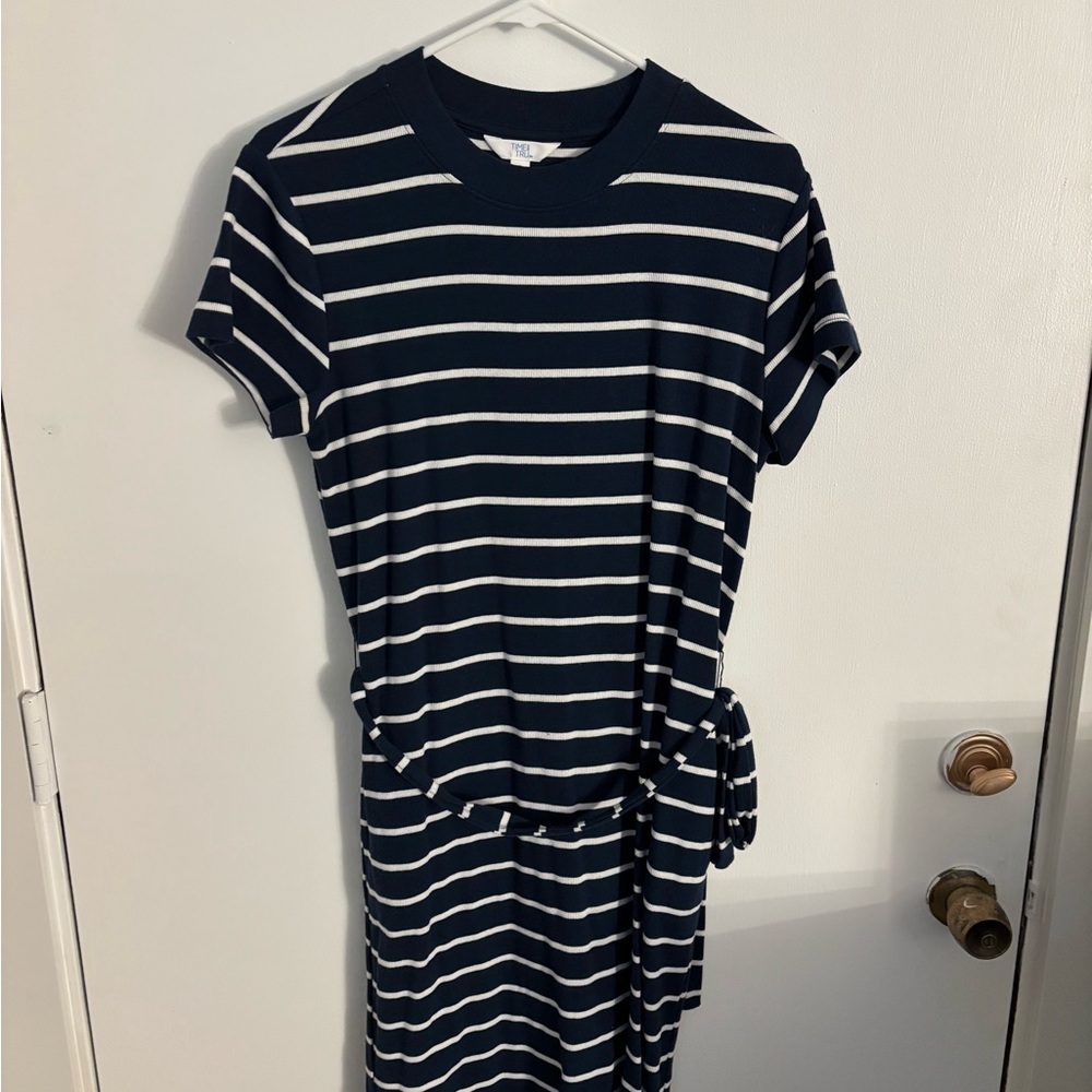 Time and Tru Navy and White Striped Midi Dress